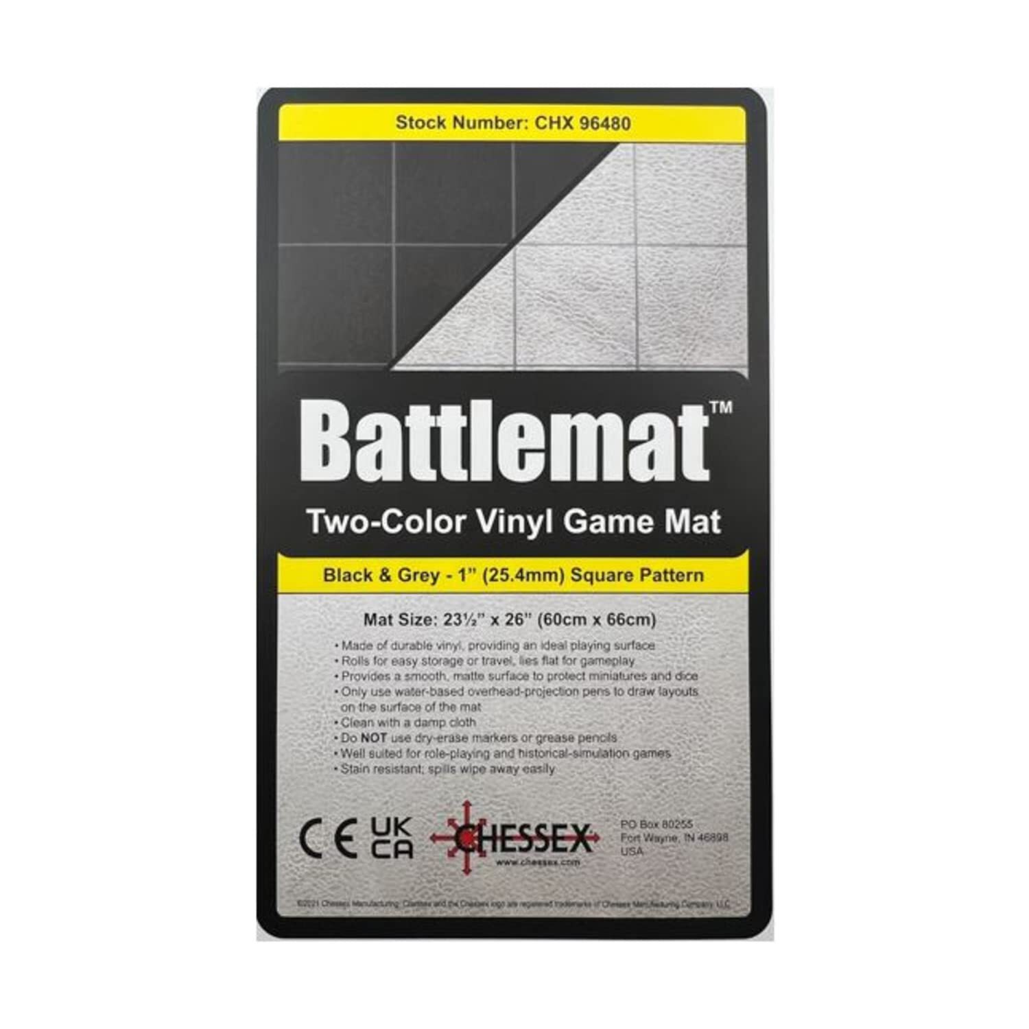 Chessex Play Mat – Mat: 1” Sq 2 Sided Black/Grey Battle mat Two Colour Playmat –