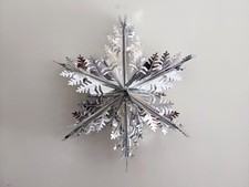 RARE Vintage 1950s MCM Silver Foil 3-D Folding Hanging Snowflake Christmas Decor