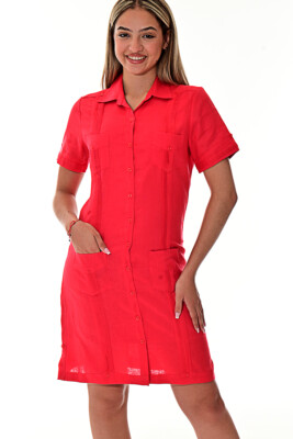 Ladies RED 100% Soft Linen Traditional (4) Pocket Guayabera Dress - LLGD3010 | eBay Ladies RED 100% Soft Linen Traditional (4) Pocket Guayabera Dress - LLGD3010 | eBay