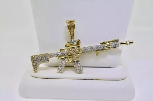 14k Two Tone Gold Plated Rifle Gun Men's Charm Pendant 2.0Ct Lab Created Diamond - Picture 3 of 3