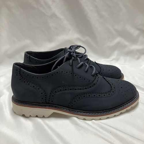 Kenneth Cole Reaction Kid Shoes Size 3 Wingtip Navy Blue White Bottom Clean - Picture 4 of 8