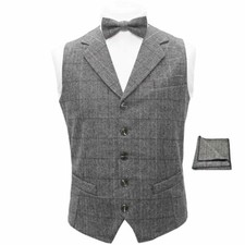 Luxury Herringbone Pewter Grey Waistcoat, Bow Tie  Pocket Square Set