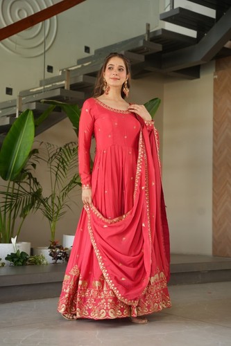 Pink Anarkali Gown With Dupatta Indian Party Wear Gown - Picture 3 of 15