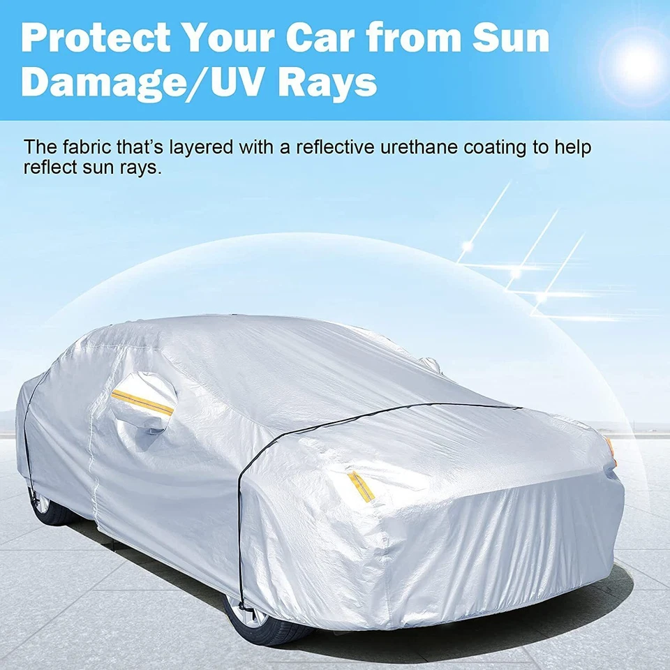 Full Car Cover Snow Dust UV Resistant All Weather Protection Sedan Coupe Black Foto 4 de 4