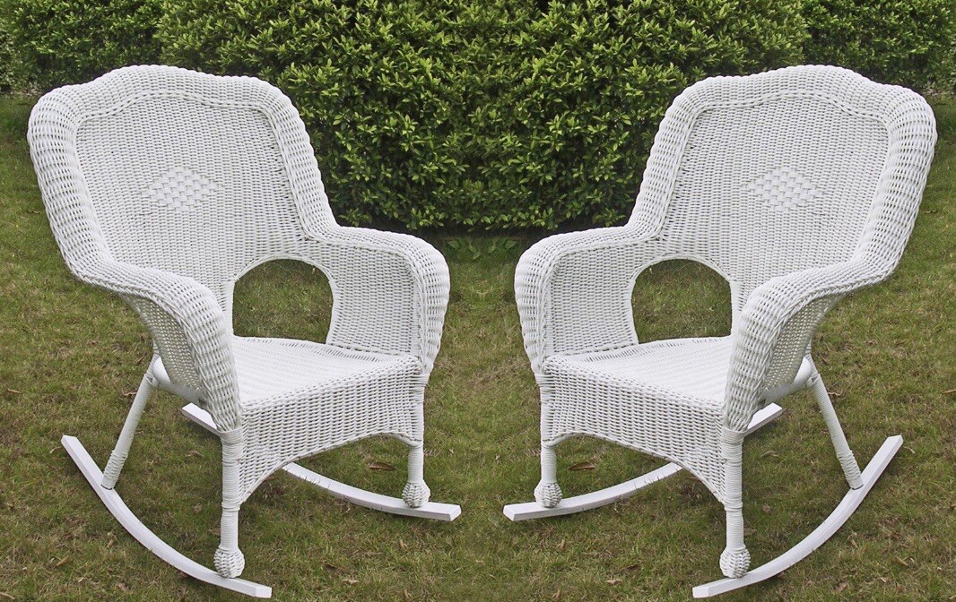 pair of Brand New White Resin wicker rockers eBay