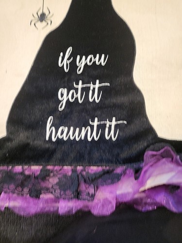 Halloween Table Runner Witches Hat Spider If You got it Haunt It Tulle Lace Trim - Picture 5 of 10