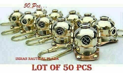 Lot Of 50 PCs Solid Brass Scuba Diving Divers Mini Helmet Key Chain Ring Gifts - Picture 1 of 4