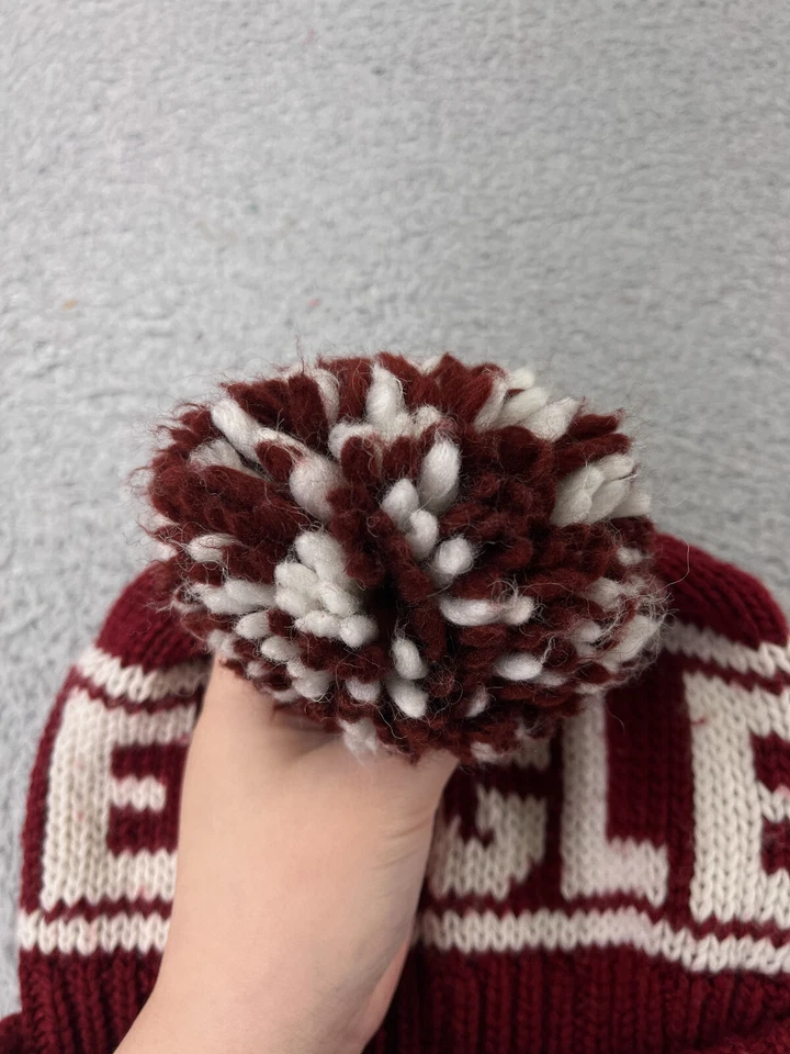 American Eagle Beanie Toque взрослый один размер красный белый вязаный шерсти акриловая смесь помпон - Изображение 3 из 4