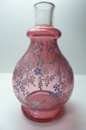 ANTIQUE VICTORIAN CRANBERRY GLASS ENAMEL DAISY FLOWER DECORATED VASE - Picture 2 of 7