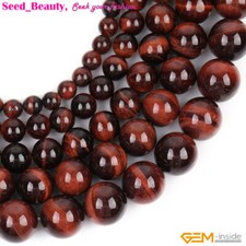 6-16mm Round Smooth Red Tiger Eye Gemstone Beads for Jewelry Making Strand 15"