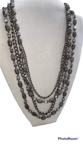 vintage triple strand necklace 25 inch silver colored - Picture 2 of 5