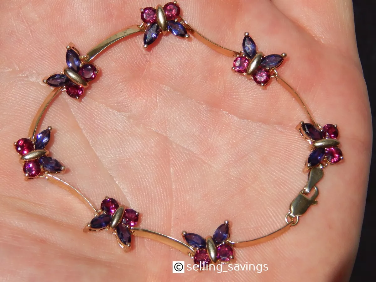 10K SOLID YELLOW GOLD RHODOLITE GARNET LOLITE BUTTERFLY GEMSTONE