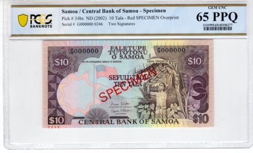 Samoa 2002 10 Tala Specimen PCGS Banknote UNC 65 PPQ Pick 34bs - Picture 1 of 2