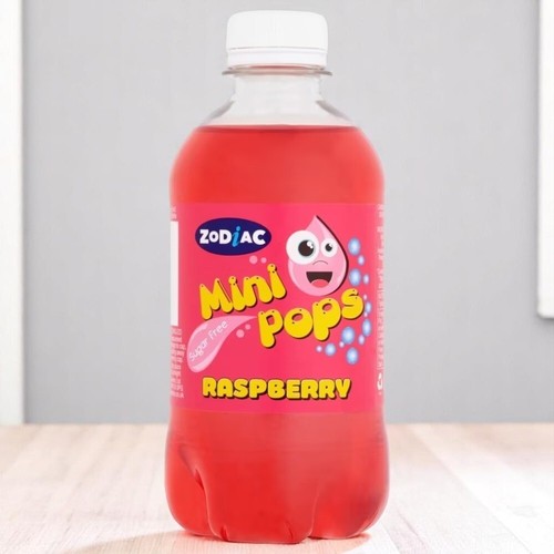 Zodiac Mini Pops Fizzy Raspberry Soda 330ml Sugar Free Pink Drink for Kids Parti - Picture 14 of 22
