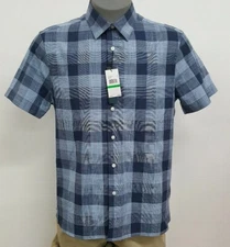 Perry Ellis Principles Ink Blue Plaid S/S Men's Shirt NWT $65 Choose Size