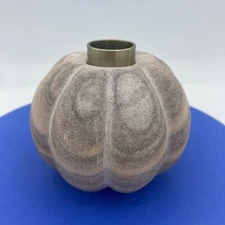 Anthropologie Stone Pumpkin Pillar Candle Holder Swirl Clay Fall Autumn