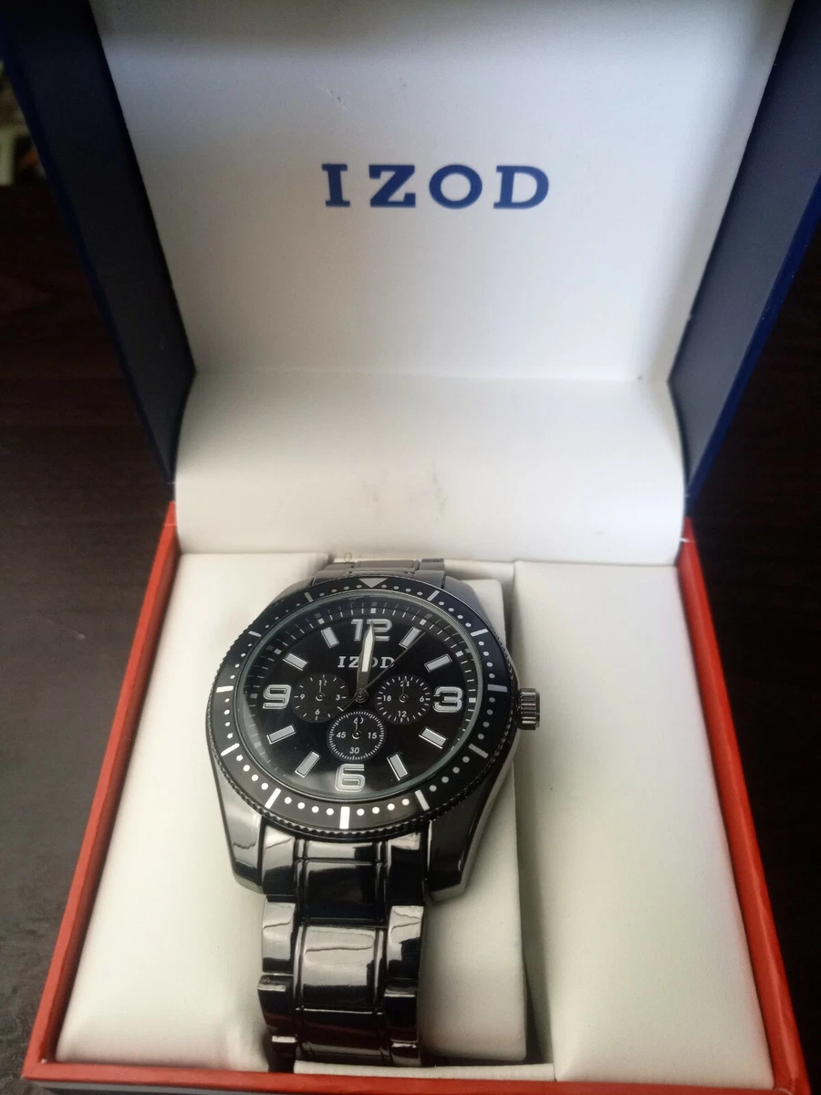 Izod mens watch black face black metal band new IZO5456