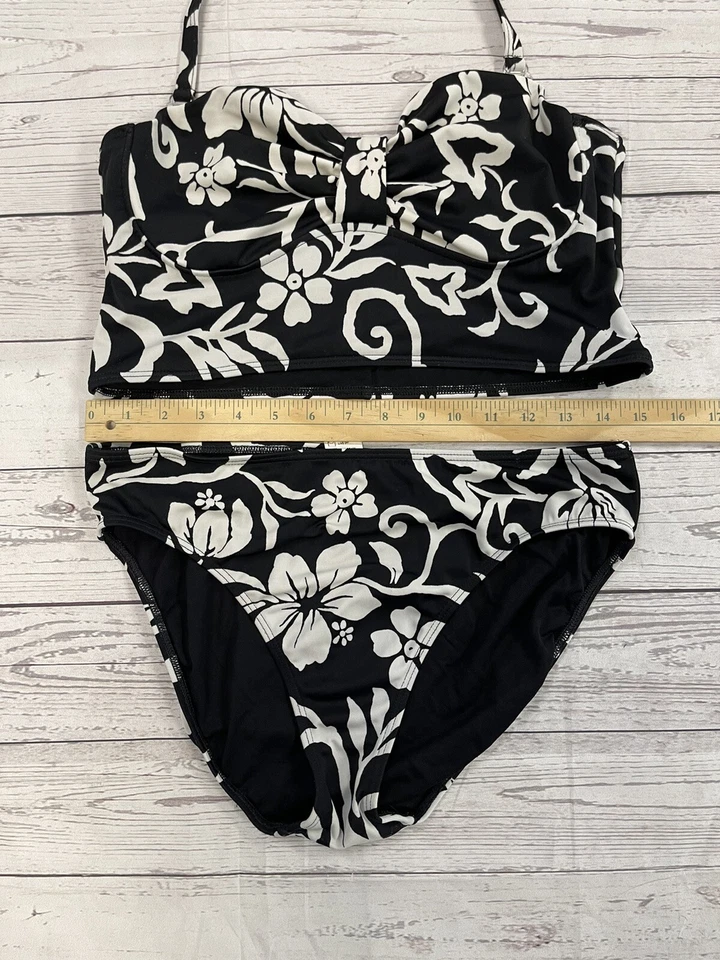 Newport News Bikini Swim Swimsuit Size 14/12 Black White Floral - Image 3 of 4