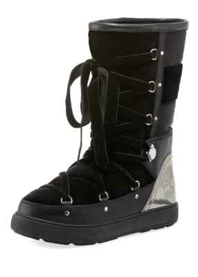 NIB NEW Moncler Syria Stivale Womens Velvet Lace up Snow Boots Black 35 5 37 7