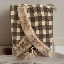 NEW Christmas Tree Skirt 48 Check Plaid Gold Brown White Faux Fur 1 Or 2Avail
