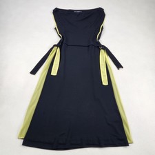 Gucci Long Dress Black Bicolor Ribbon Logo Charm Rayon S Size