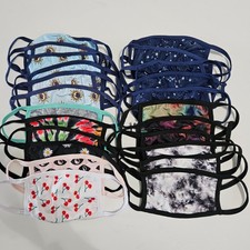 Set of 23 Reusable Fabric Decorative Face Masks with Ear Loops. Floral Tie Dye C