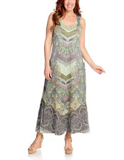 ONE WORLD WOMEN'S GREEN PRINTED W/ CROCHET LACE SLEEVELESS DRESS 3X