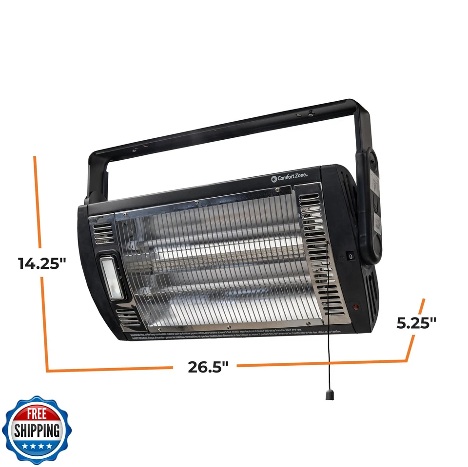 Comfort Zone CZQTV5M 750/1.500 vatios montado en el techo doble cuarzo calefacción radiante Foto 2 de 4