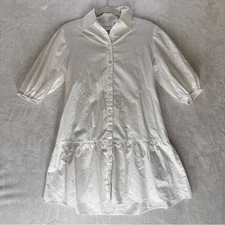 KASIA made in Greece Soft White Button-Down Dress M Tunic Cinched Waist Balloon