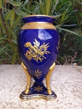 Beau Petit Vase Amphore  Tripode  Bleu Nuit Et Or