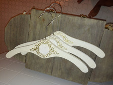 Lot of 3 MCM Hollywood White/Cream  Gold Wooden Clothes Hangers - Japan