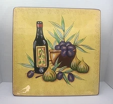 Housewares International Antipasto 13.5" Square Platter 2003 Wine & Grapes 