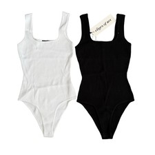 Edges of Her Bodysuit Black White Ribbed Square Neck Set of 2 Womens Small