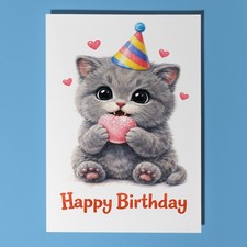 Tarjeta de cumpleaños personalizada British Shorthair Lindo gato gatito Mochi Bean Munch
