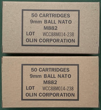 OLIN / WCC  9 MM  M882 BALL NATO PRE - GULF WAR NEW REPLICA 50 ROUND AMMO BOXES