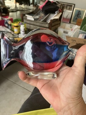 Cenedese Murano Art Glass Sculpture Of A Fish Blue Red