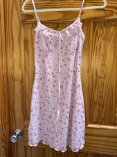 SHEIN Pink White Floral Full Slip XS Spaghetti Straps Adjustable Ruffle