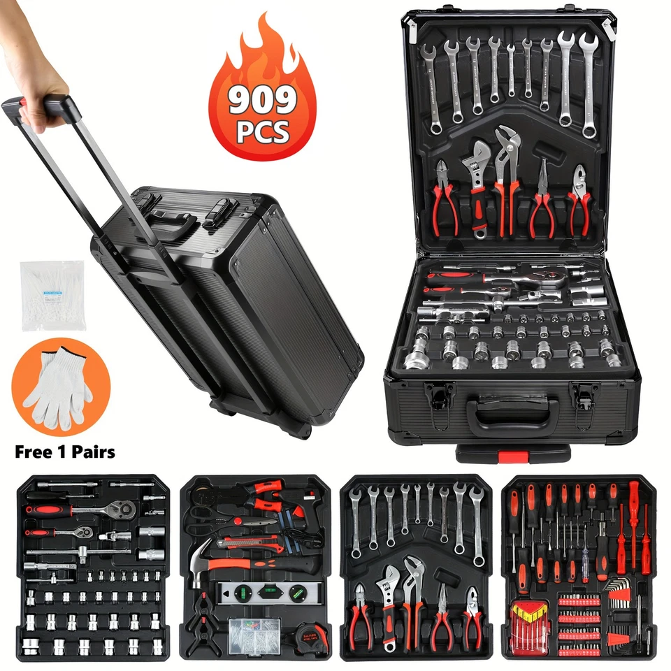 Tool Set Mechanics Tool Kit 909 PCS Wrenches Socket with Trolley Case Box Silver - Image 1 of 4