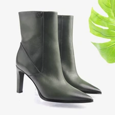 Franco Sarto Womens Appia Boots Size 7.5 Green Leather Booties Pointed High Heel
