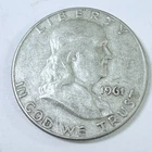 1961 D Franklin Silver Half Dollar-90%  Silver- Circulated Coin #7771