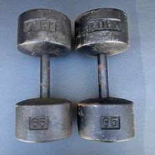 Vintage York Roundhead Dumbbells 65 lbs pair Iron Stamped USA Pounds