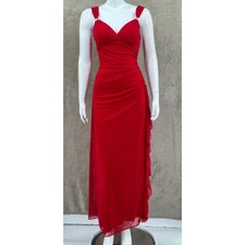 Betsy & Adam Dress Womens 6 Red Ruched Ruffle Wedding Homecoming Formal Y2K
