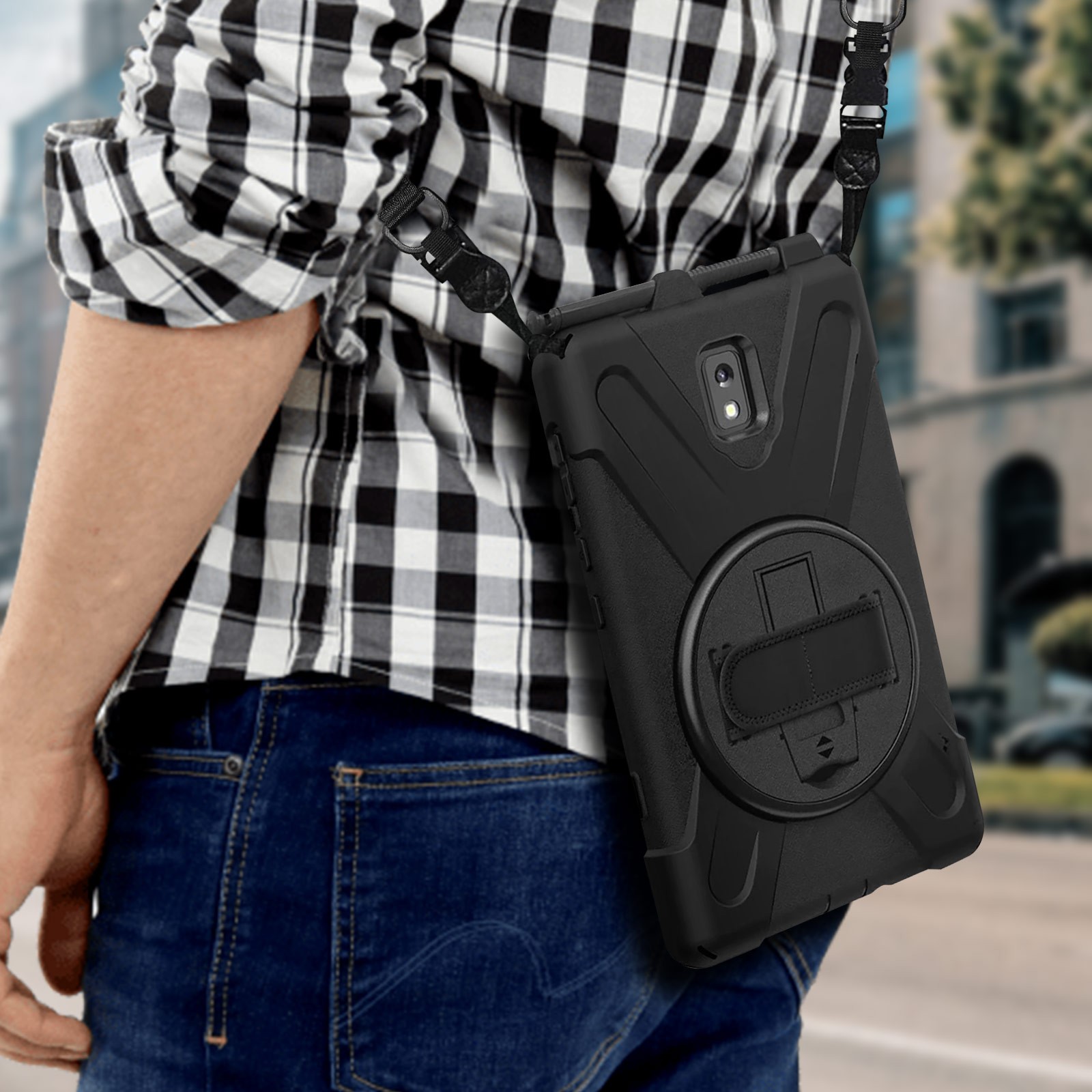 Housse hybride pour tablette avec poignée et support idéal pour télétravail