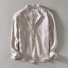 Mens Long Sleeve Button Up Tops Shirt Casual Cotton Linen Shirts Pullover Tops