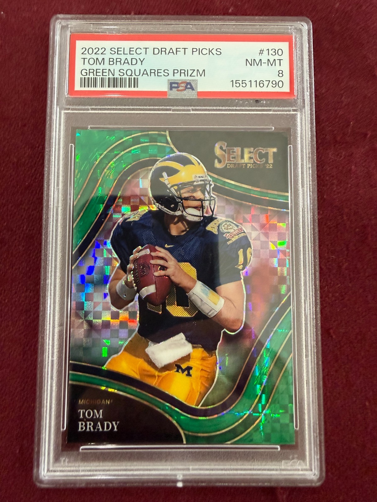 Tom Brady 2022 Select Draft Picks Green Squares Prizm PSA 8 NM-Mint