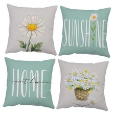 Daisy Pillow Covers 18x18 Set of 4 Summer Throw 18" x 18" Pack of 4 Summer-08