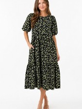 Asos dress Womens 6 Ditsy Florals Tiered Midi Puff Sleeves Cottagecore Prairie