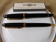 Vintage Inoxcrom Caravel 1920 Fountain Pen and Ballpoint Pen in Black resin