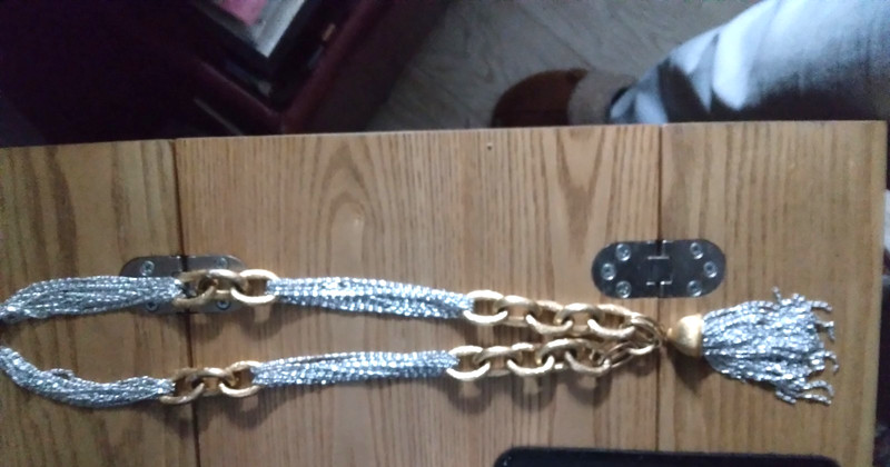 Vintage Decorative Tassel Tieback – Gold Chain & Silver Metallic Fringe Curtain