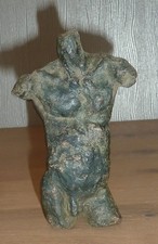 sculpture statue Buste homme nu en terre cuite à patine verte antique